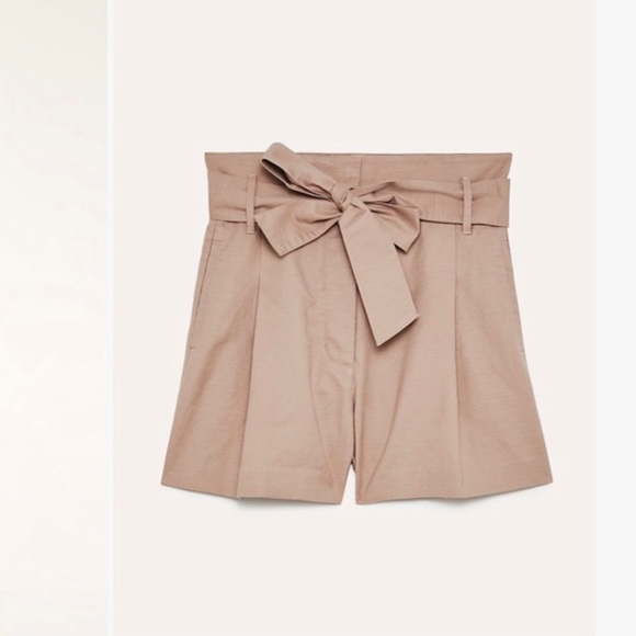 Aritzia Wilfred Marne Cairo Beige High Waisted Tie Front Paperbag Linen Shorts 8 - Picture 6 of 16